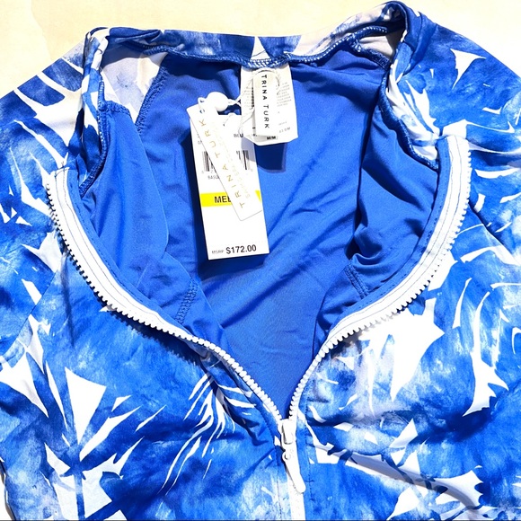 Trina Turk Basque Paddle Suit Swimsuit Size Medium Blue/White - Picture 4 of 6